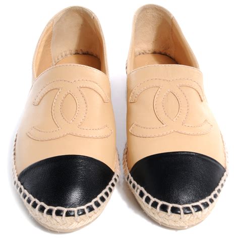 chanel espadrille mules|Chanel espadrilles beige and black.